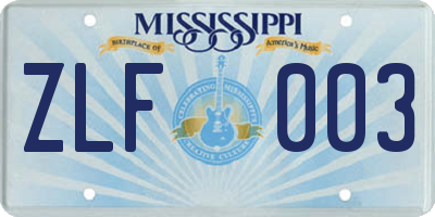 MS license plate ZLF003