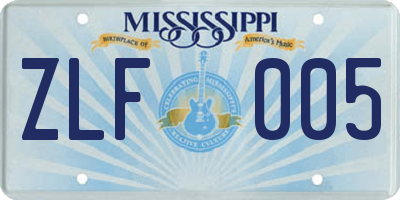 MS license plate ZLF005
