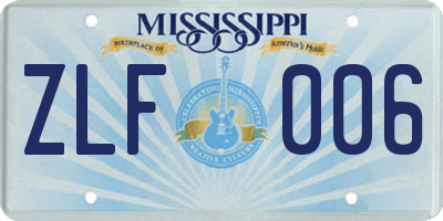 MS license plate ZLF006