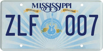 MS license plate ZLF007