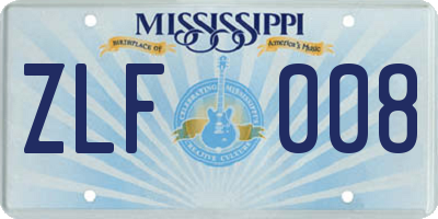 MS license plate ZLF008