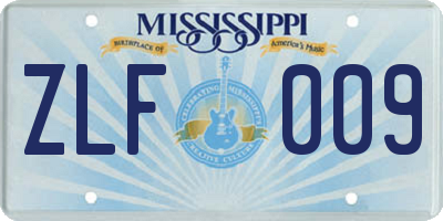 MS license plate ZLF009