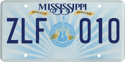 MS license plate ZLF010