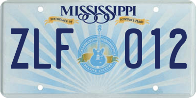 MS license plate ZLF012