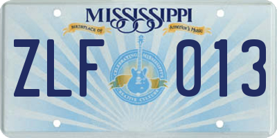 MS license plate ZLF013
