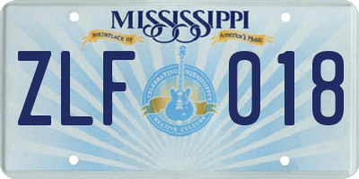 MS license plate ZLF018