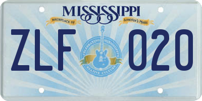 MS license plate ZLF020