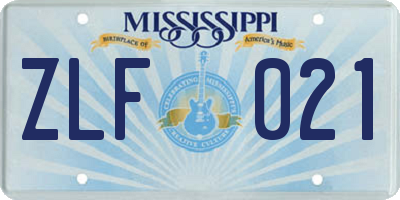 MS license plate ZLF021