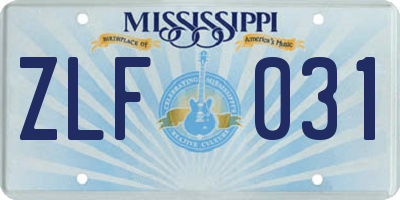 MS license plate ZLF031
