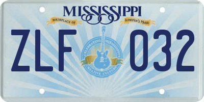 MS license plate ZLF032