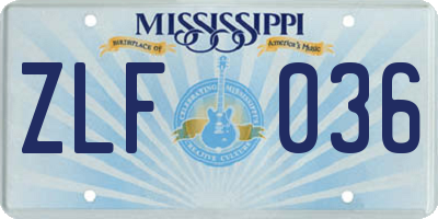MS license plate ZLF036