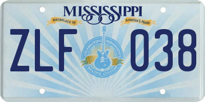 MS license plate ZLF038