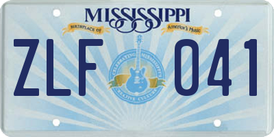 MS license plate ZLF041