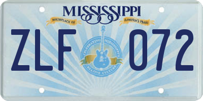 MS license plate ZLF072