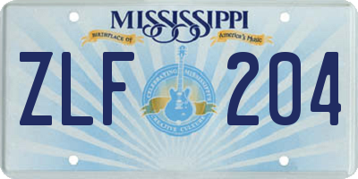 MS license plate ZLF204