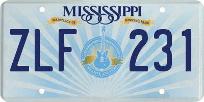MS license plate ZLF231