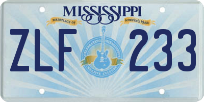 MS license plate ZLF233