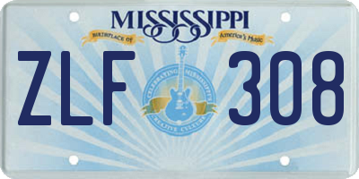 MS license plate ZLF308