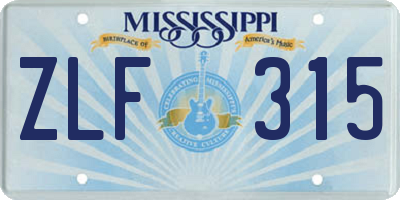 MS license plate ZLF315