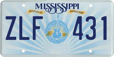 MS license plate ZLF431