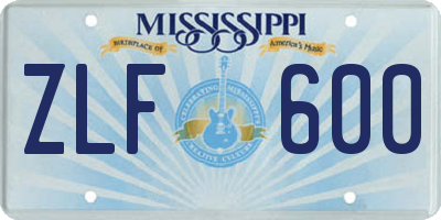 MS license plate ZLF600