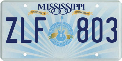 MS license plate ZLF803