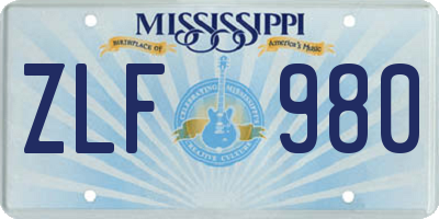 MS license plate ZLF980