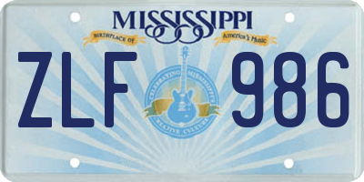 MS license plate ZLF986