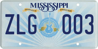 MS license plate ZLG003
