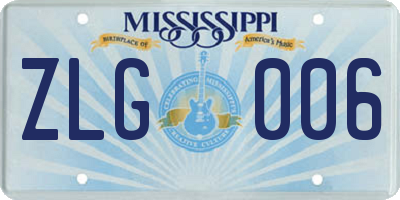 MS license plate ZLG006