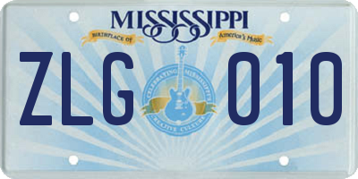 MS license plate ZLG010