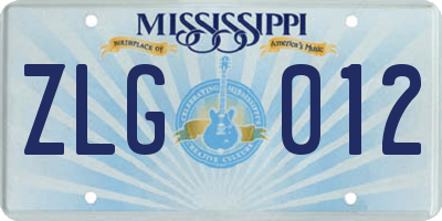 MS license plate ZLG012