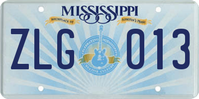 MS license plate ZLG013