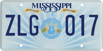 MS license plate ZLG017