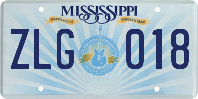 MS license plate ZLG018