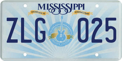 MS license plate ZLG025
