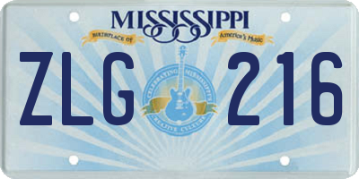 MS license plate ZLG216