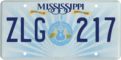 MS license plate ZLG217