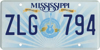 MS license plate ZLG794