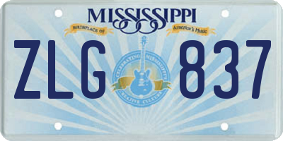 MS license plate ZLG837