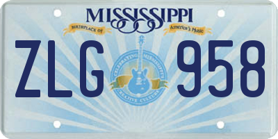 MS license plate ZLG958