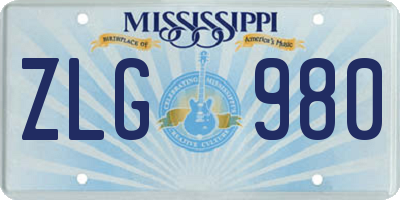 MS license plate ZLG980
