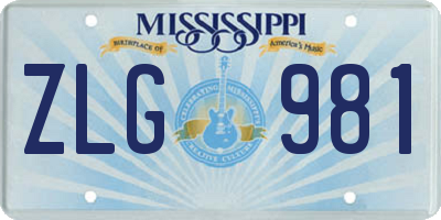 MS license plate ZLG981