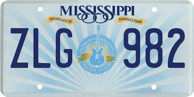 MS license plate ZLG982