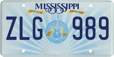 MS license plate ZLG989