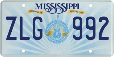 MS license plate ZLG992
