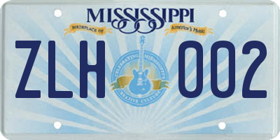 MS license plate ZLH002