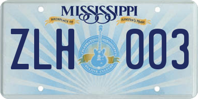 MS license plate ZLH003