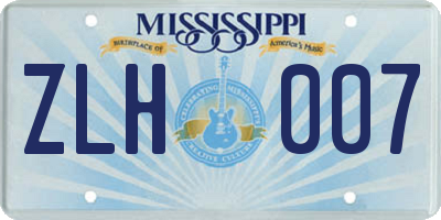 MS license plate ZLH007