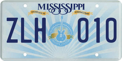MS license plate ZLH010